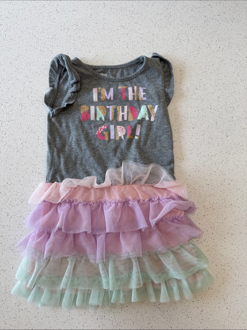 Epic Threads Gray Birthday Girl Tutu Dress with Pink Lavender Mint Ruffles- 4T